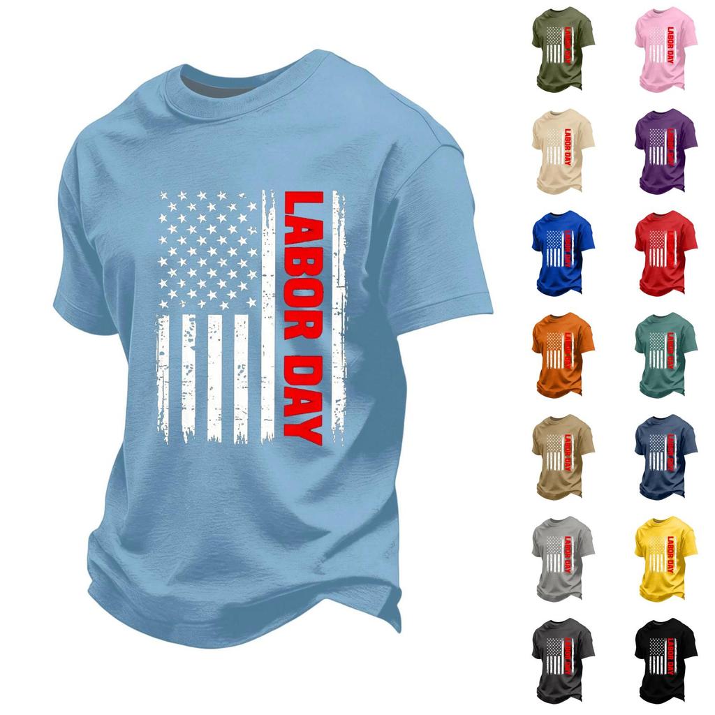 Men's Loose Fit Casual Short Sleeve T Shirt Labor Day Printed Graphic Tee Comfortable Workwear Top for Everyday Use