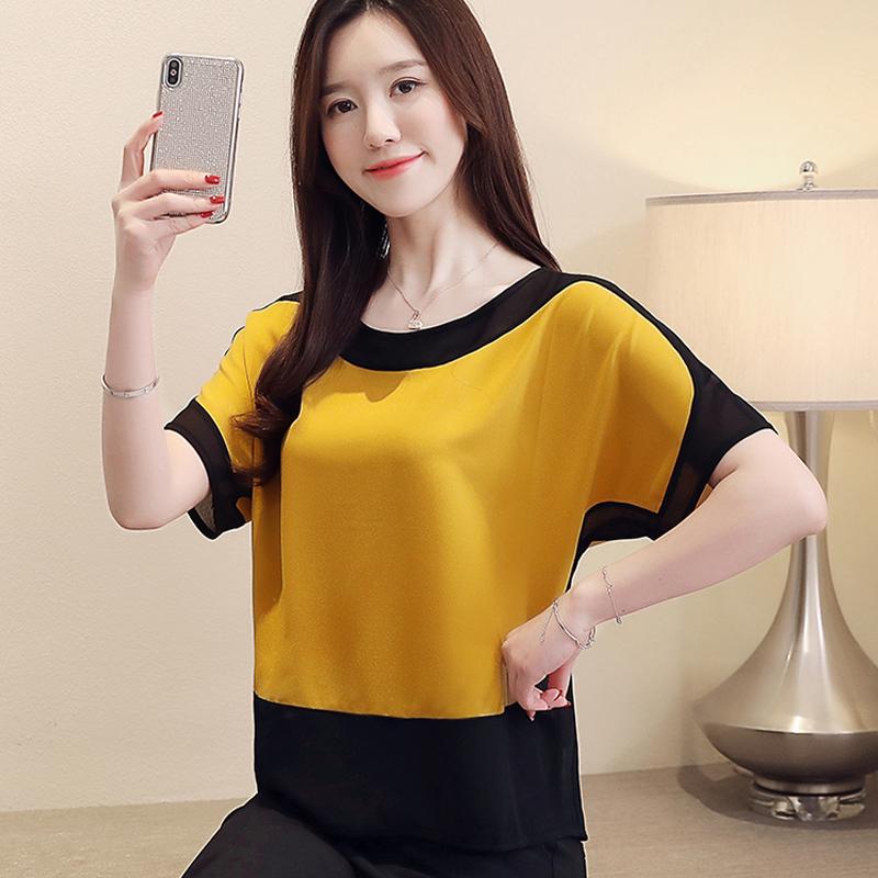 Καλοκαιρινό Μπλουζάκι Μπλούζα Λευκή Σιφόν με κοντό μανίκι και στρογγυλή λαιμόκοψη Γυναικεία Τοπ