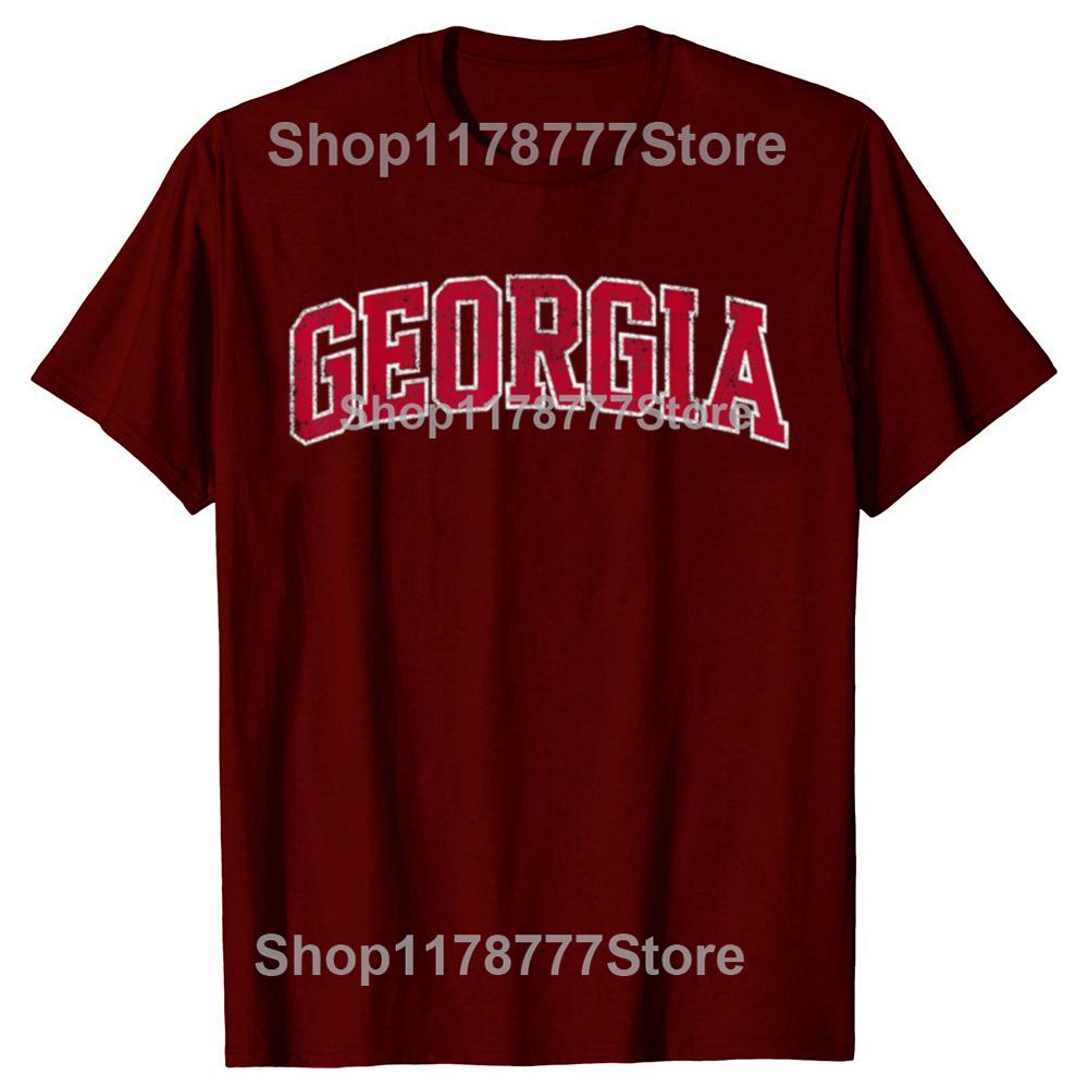 Funny Georgia Vintage Athletic Sports Red Text T Shirts Cotton Streetwear Georgian Gifts Mens Clothing Loose Oversized T Shirt