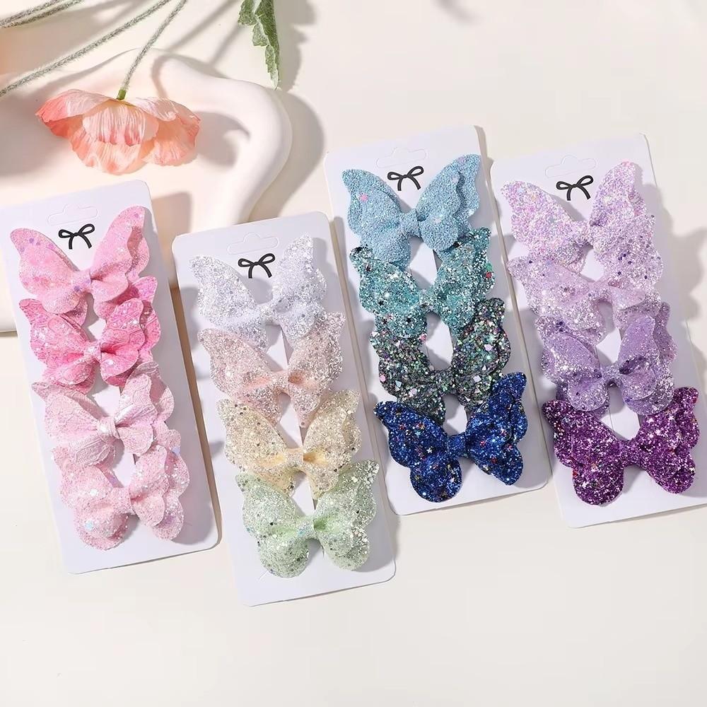 4Pcs Colorful Glitter Ribbons Glitter Hair Clip Double Butterfly Design Sequins Hair Clip For Girls