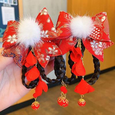 2pcs Kids Headwear Red Bow Hairclip Chinese Style Hanfu Headdress  New Year Festive