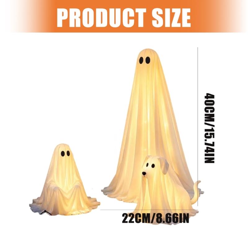 3 Piece Lighted Halloween Figure Set, Warm White LED Fabric Spirit Figures With Remote Control for Yard Porch Window Party Display