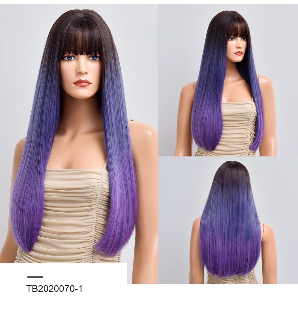 

Женские длинные прямые коричневые повседневные синтетические парики для черно-белых женщин с челкой, парик из натуральных термостойких волокон для косплея TB2020070-1