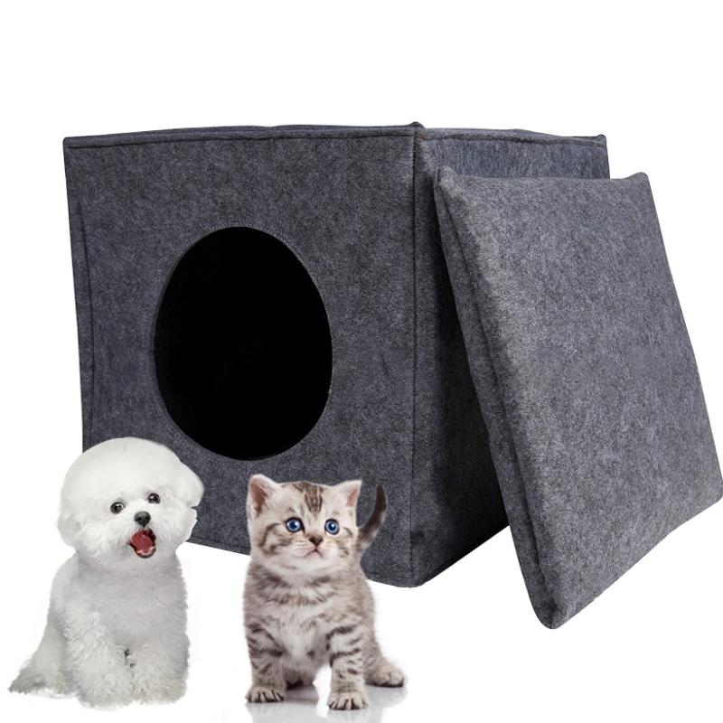 Soft Felt Cats Bed Cube House Cave Sleeping Bag Cushion Kitten Hiding Nest Cat Portable Carrier Bag Outdoors Creative Breathable