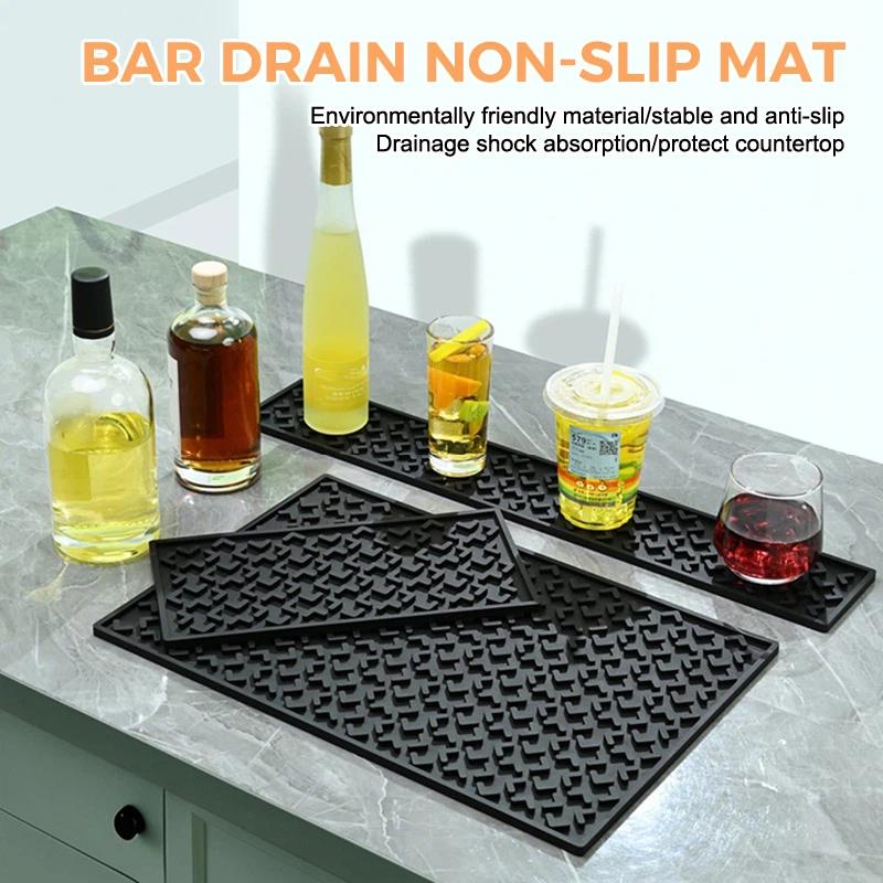 Silicone Coffee Maker Mat Countertop Bar Spill Mats Bar Service Mat Dish Glass Drying Mat For Barista Cocktail Bartender Black
