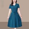 Fashion Summer Solid Color Short Sleeve Dress for Women Slim Fit Waist Cover Belly Elegant