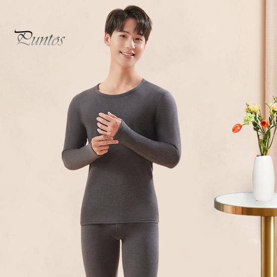 2 Pcs/Set Winter Thermal Clothing Set Round Neck Seamless Long Sleeve Warm Thick Plush Slim Fit Elastic Lady Cold Weather Pajamas Set Homewear
