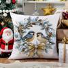1pc Holiday Christmas Wreath And Bird Pattern Pillowcase, 44.96X44.96 Cm, Polyester Fiber, Zipper Closure, Machine Washable - Ideal for Living Room So
