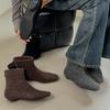 Inner Heightening Flat-bottomed French Square Head Short Boots Women's Boots Winter 2025 New Velvet Thin Boots