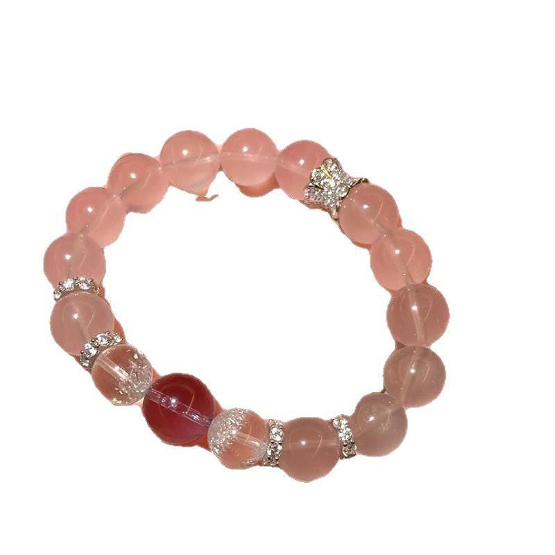 Pink Amethyst & Peach Blossom Crystal Bracelet with Translucent Horse Hair - Women's Lucky Gift