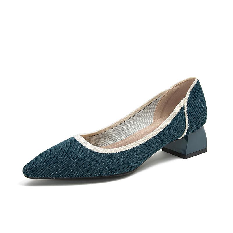 Strength Fashion Versatile Flying Knitting Comfortable Coarse Heel Pointed Small Square Head Knitted Women's Shoes