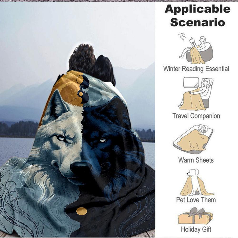 1pc Wolf Moon Blanket, Lightweight Flannel Throw Blanket for Sofa, Bed, Travel, Camping, Living Room, Office, Couch, Chair, and Bed