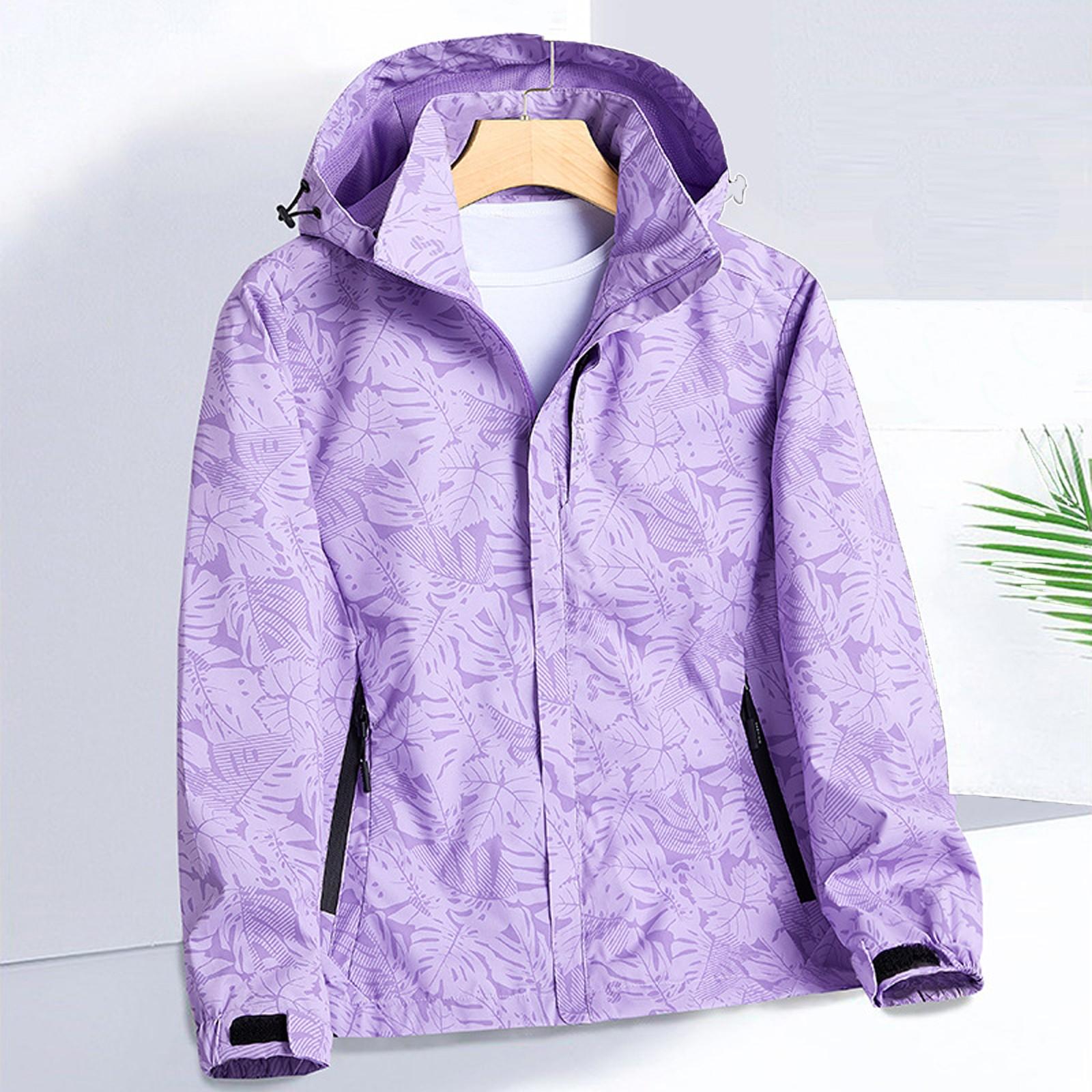 

Куртка женская водонепроницаемая ветровка легкая дождевая куртка с карманами упаковываемая дождевик для женщин с капюшоном M фиолетовый
