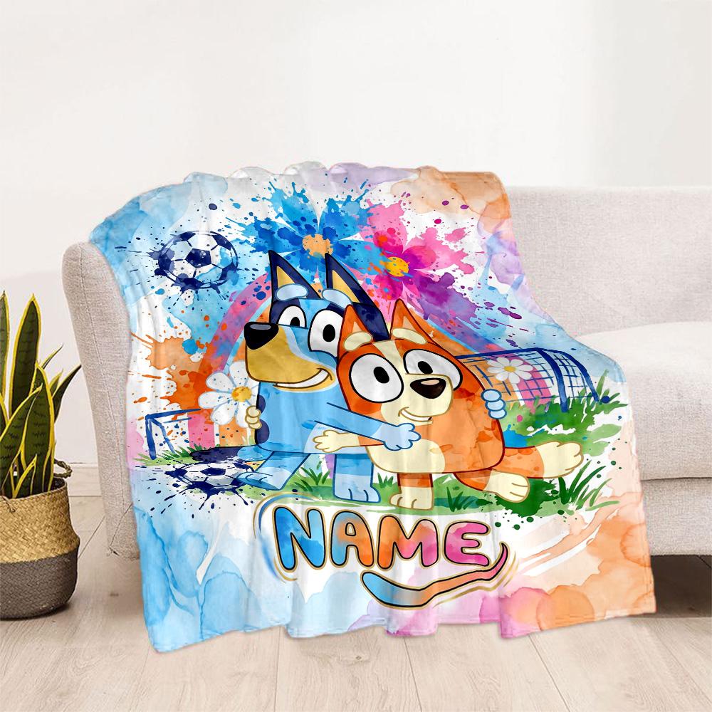 Bluey's Festive Football Fun Customize Your Name Blanket Throw Customizable Blanket Ultra-Soft Suitable for Picnics Chair Bedding Seaside
