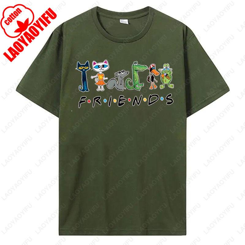 Women Shirt The Pete Cat Friends Children's Book T-Shirt Groovy Cat Sweatshirt Kindergarten Teacher Tees Cotton Tops Ropa Mujer
