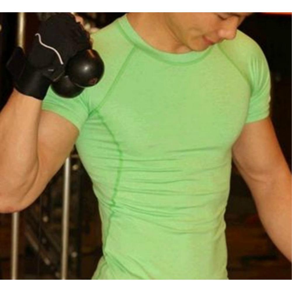 Mens Fitness Tees Outdoor Sport Running Short Sleeves Solid Color Shirt Tights Bodybuilding Tops Men T-shirt