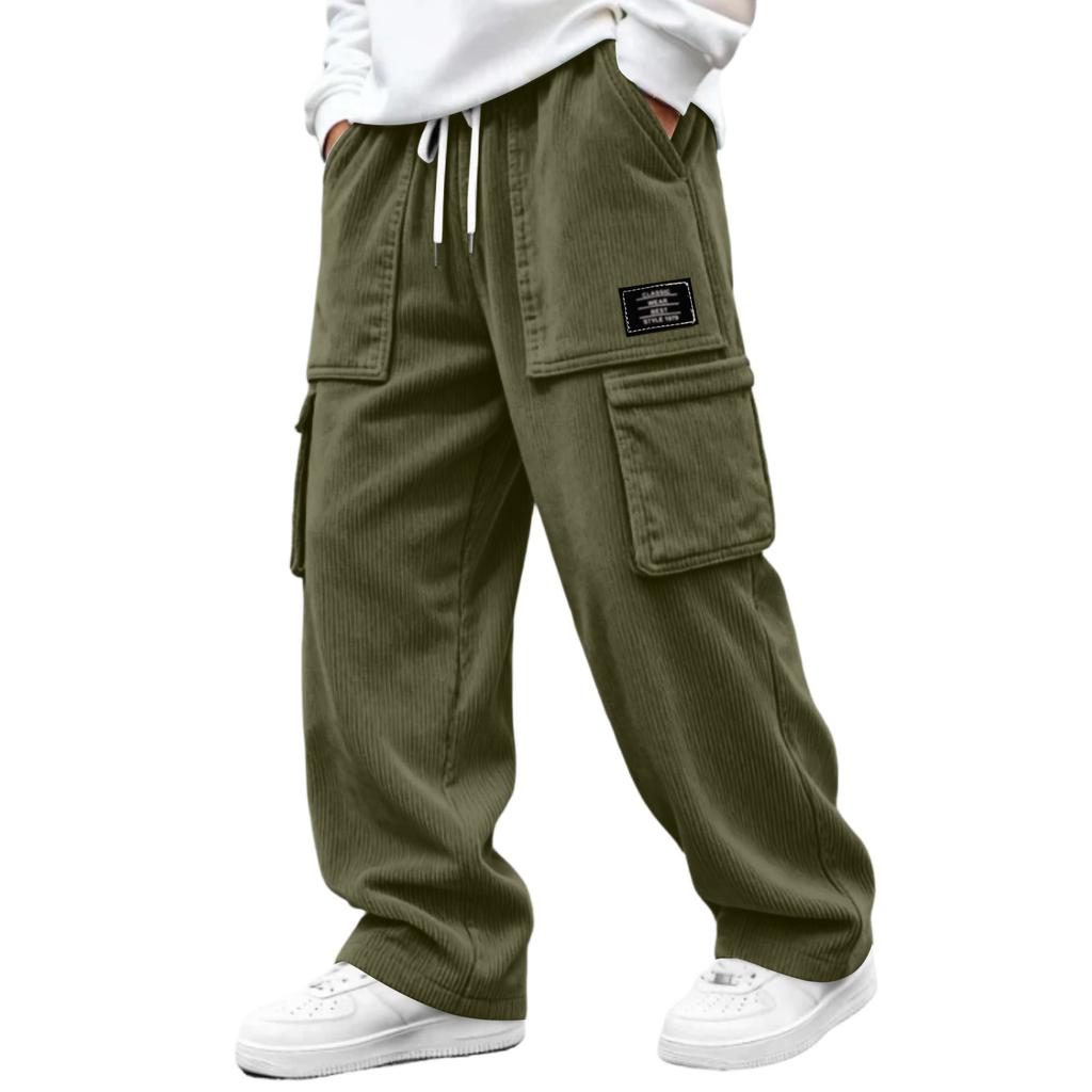 Men's Corduroy Pants with 4 Pockets and Waist, Casual Trousers