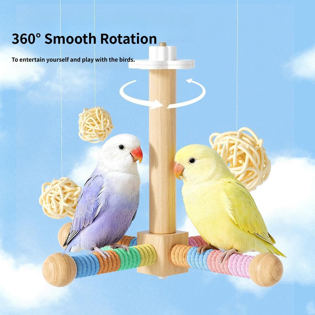 Natural Wood Tabletop Bird Play Stand Interactive Parrot Playground Gym with Climbing Ladder Swing Toys for Parakeets
