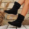 New Women's Oversized Shoes with Pleated Boots, Round-toed, One-foot Retro Mid-calf Boots