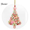 Holiday Tree Decorations 2D Flat Beaded Art Christmas Ornament, Acrylic Rustic/Candy/Snowflake Dangle/Faux Crystal Durable Ornament Xmas Hanging