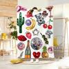 Retro Sticker Collage Throw Lightweight  Flannel Blanket Soft Skin-Friendly For Summer Cooling