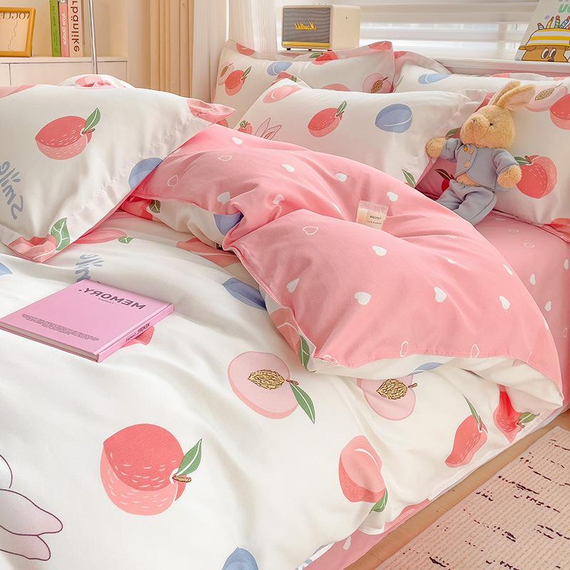 Fresh Literary Style Glutinous Cotton Bedding Set - Four-Piece Set for Dormitory or Home