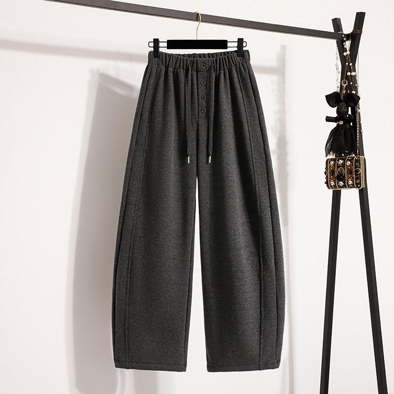 

DIMANAF 2025 Осень Зима Женские Брюки Большого Размера Модные Женские Длинные Брюки Флок Оверсайз Свободные Штаны Плотные 5XL