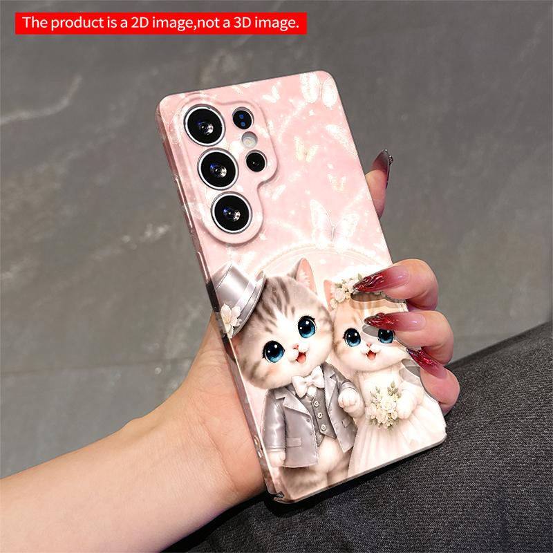 2DFlat Samsung Phone Case Cute Kittens Wedding Couple Phone Case Applicable To Galaxy S22 S23 S24 S25ULTRA S26 A12 A13 A14 A15 A16
