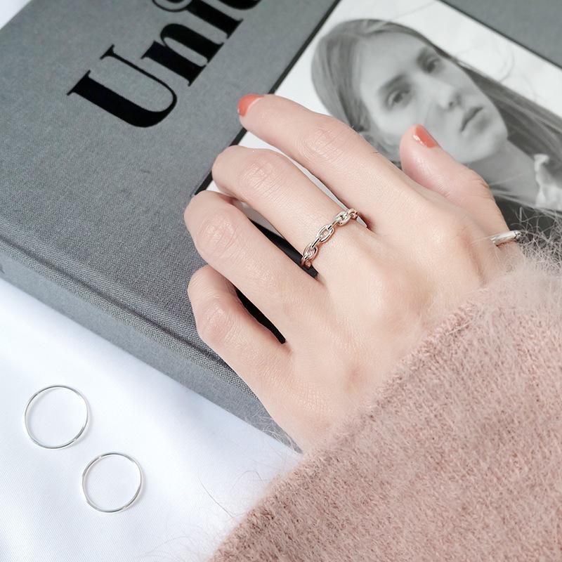 S925 Silver Plated Adjustable Women's Hollow Chain Link Ring