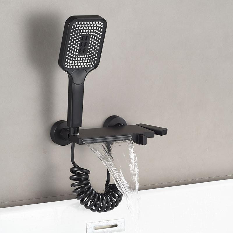 Black Bathtub Shower Set Hot & Cold Black Bathroom Shower Faucet Gray Bathroom Foldable Shower Faucet Set with Slid Bar Brass