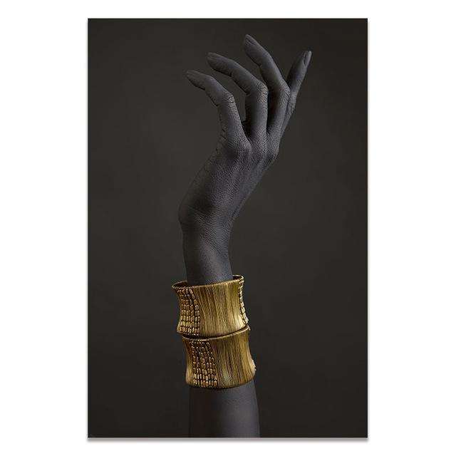 African Woman Wearing Golden Jewelry Decoration Nástěnná malba Body Art Plakát Obraz na plátně a nástěnné obrazy pro Modern Home Decor Bez rámu