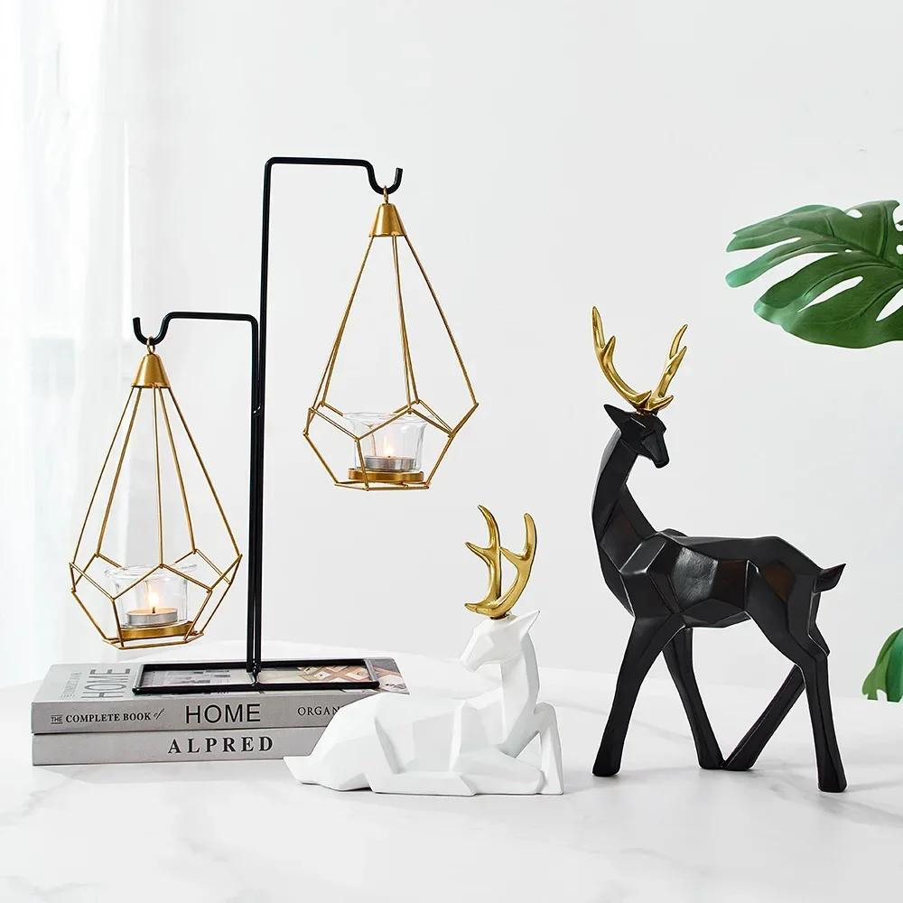 Simple Decorative Resin Animal Sculpture Geometric Deer Tabletop Decoration Crafts Home One Piece Statue Living Room Figurines