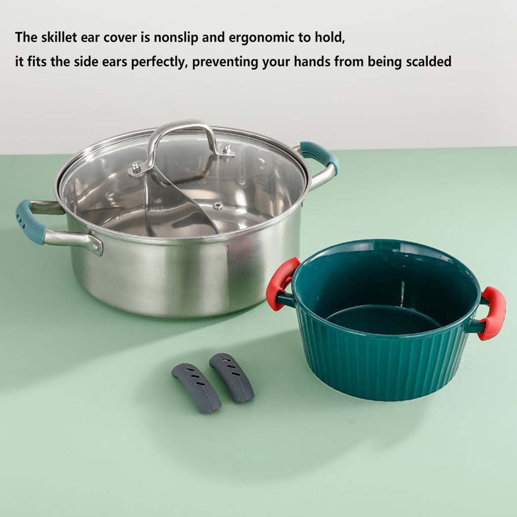 Lot de 2 Maniques en Silicone Résistantes à la Chaleur Couvre-Poignée Latérale d'Oreille de Poêle de Cuisine Aide à la Cuisson Protecteurs de Manchon d'Ustensiles de Cuisine