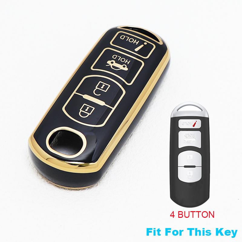 Gold Edge Tpu 4 Buttons Shell Fob Holder Bag Remote Car Key Case Cover For Mazda Cx-7 Cx-9 Axela Atenza 2 3 5 6 7 Cx-3 Cx-4 Cx-5