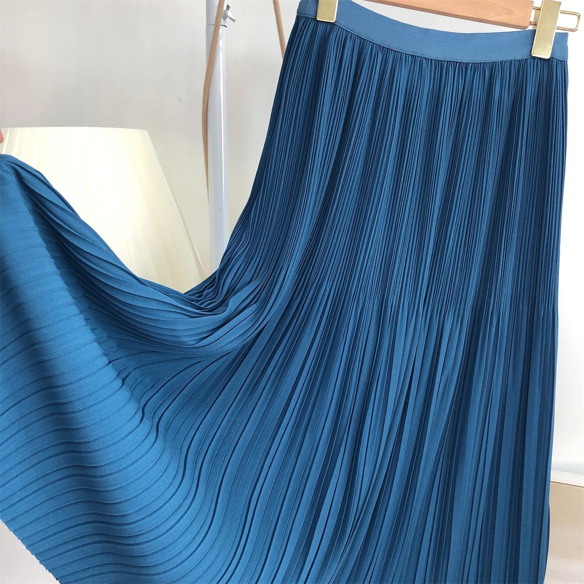 

Супер Стройнящая Плиссированная Юбка Миди - Новый Тяжелый Дизайн для Лета One Size павлин голубой