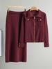 Women's Polo Collar Zipper Cardigan & Knit Skirt Two-Piece Set - Spring/Autumn Fashion.