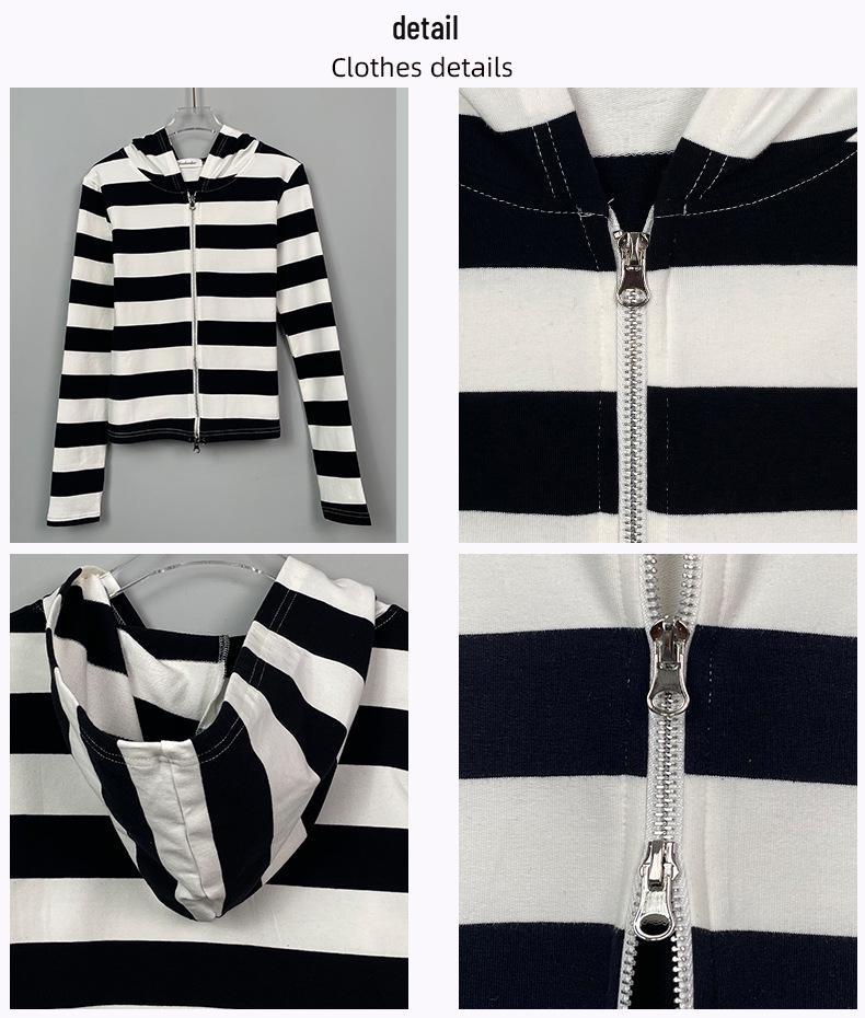 Korean Slim Striped Hooded Cardigan - Casual & Versatile Style