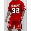 Summer Men's Red Digital 3D Printed T-shirt and Drawstring Shorts