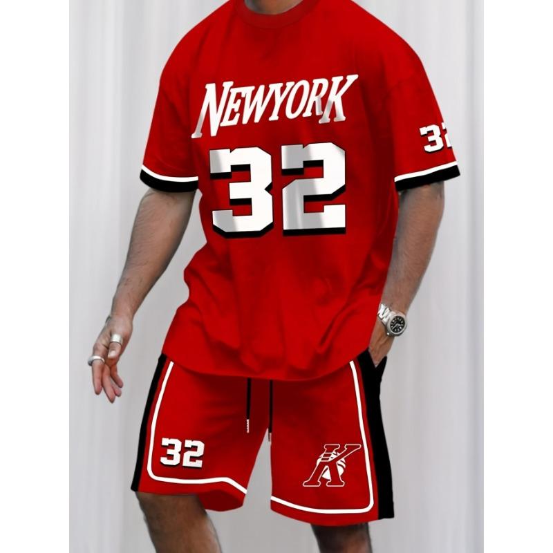 Летняя мужская красная цифровая 3D-печатная футболка и шорты на шнурке S