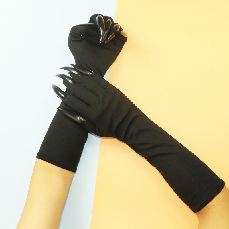 Schwarze Pailletten Halloween Lange Nagel Pfoten Handschuhe Cosplay Kostüm Requisite