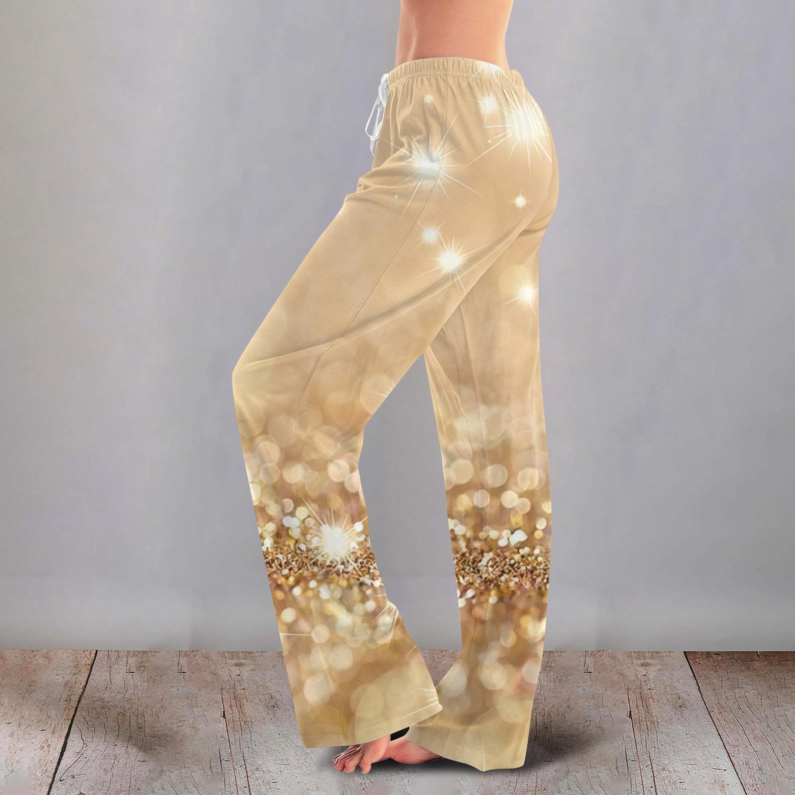 

Женские милые брюки с цветочным принтом на завязках, повседневные пижамные брюки L золотой
