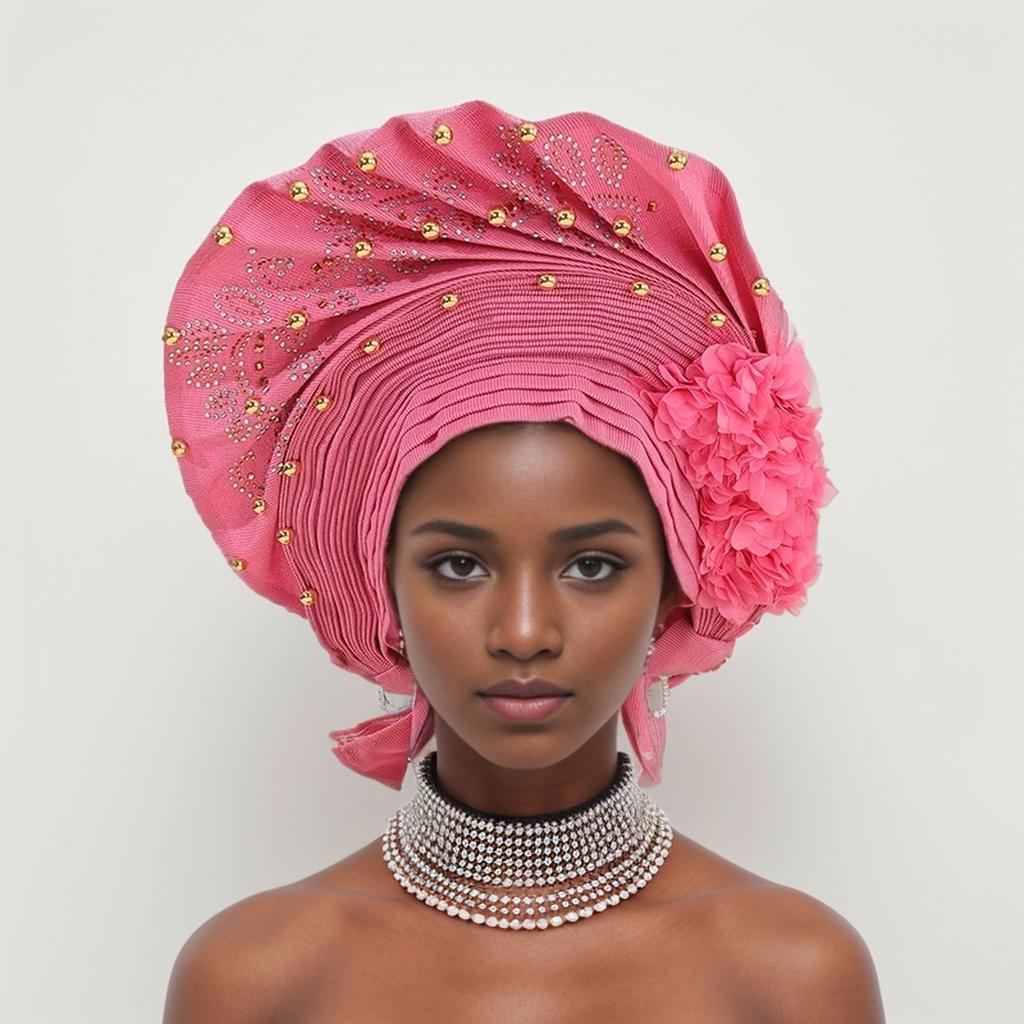 New Fashion Heavy Industry African Turban Hat Turban Hat Wedding Party Gele Adjustable