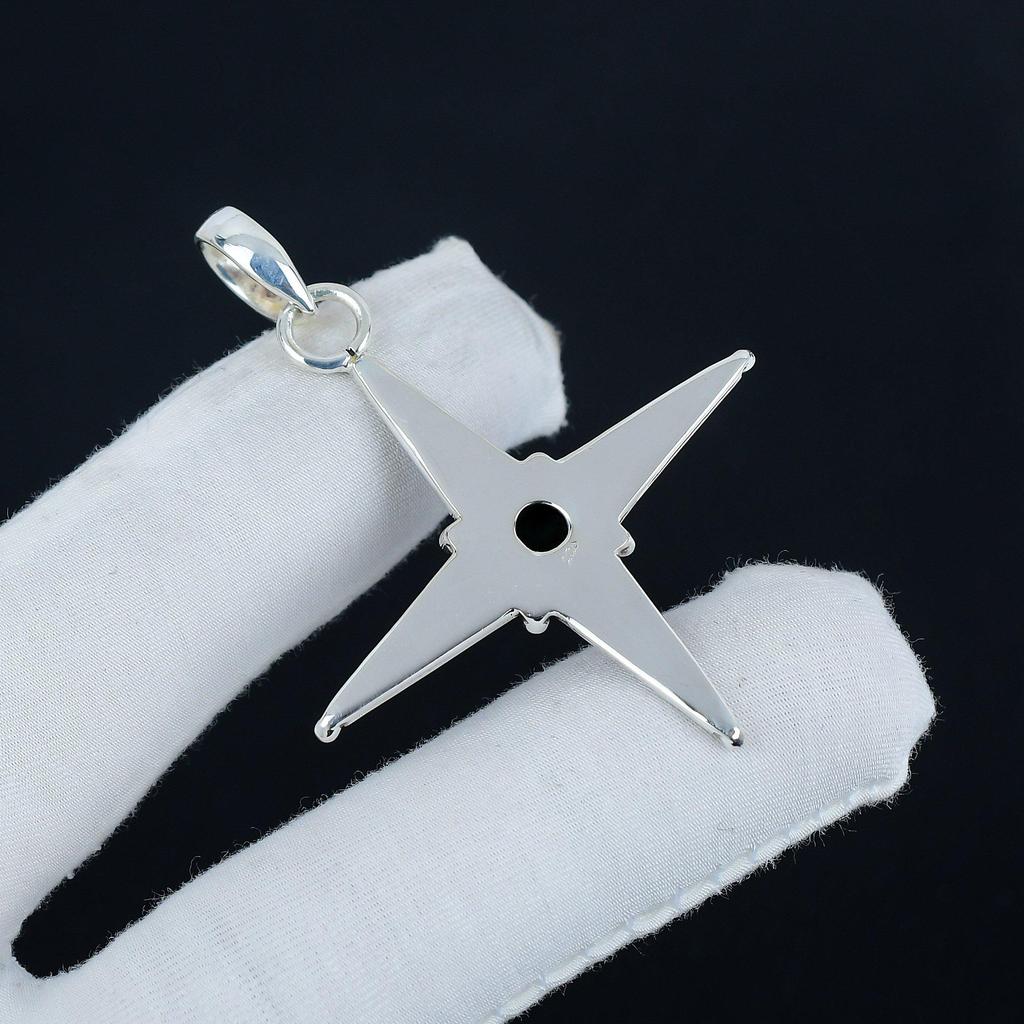 Orange Spiny Oyster Gemstone Silver Pendant In 925 Sterling Silver - Handmade Star Design, Everyday Wear Jewelry, Unique Designs Pendant