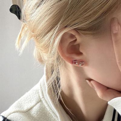 Cute Cat Shining Zircon Earrings Kawaii Earrings Cartoon Sweet Ear Studs Jewelry