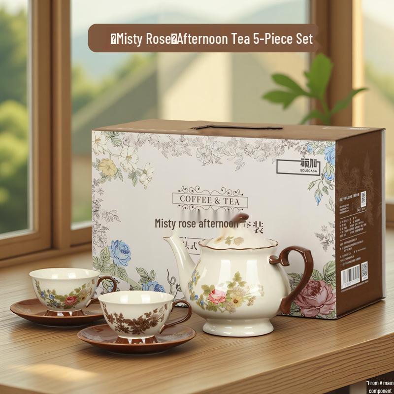 Shunxiang Vintage Teaware Set: Retro Cups & Saucers, Teapot, Perfect for Afternoon Tea & Coffee, In a Gift Box