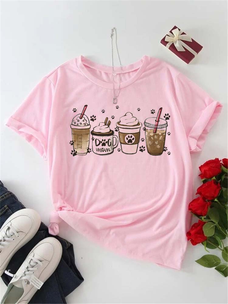 Women's T-shirt Korean Fashion Graphic Cup Print Women's Clothing T-shirts for Valentine's for Lovers Aesthetic Clothes Casual