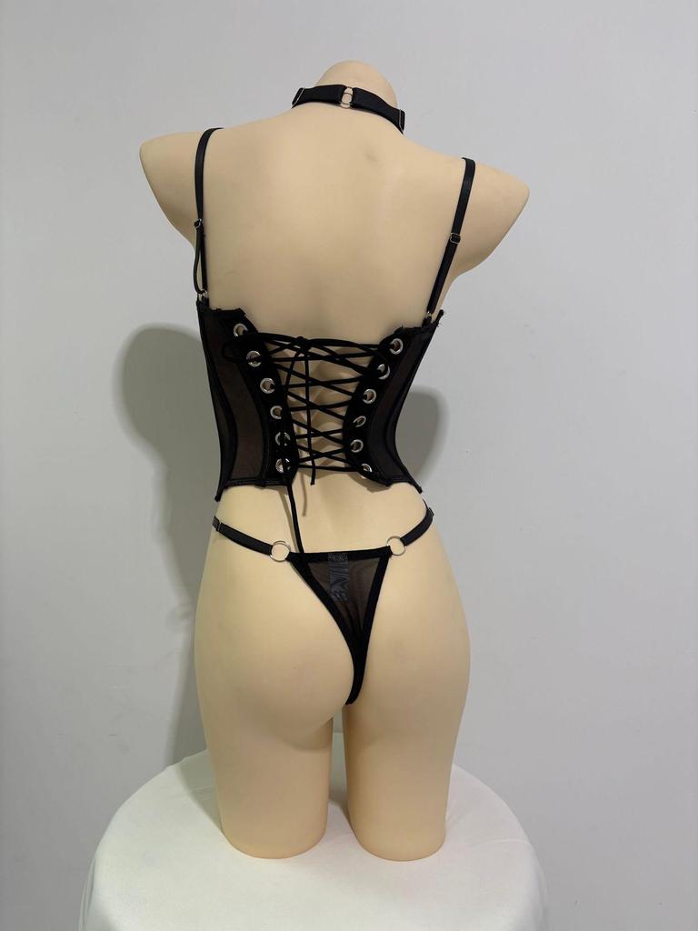 Mesh Bodysuit & G-string Set with Boning - Bestseller