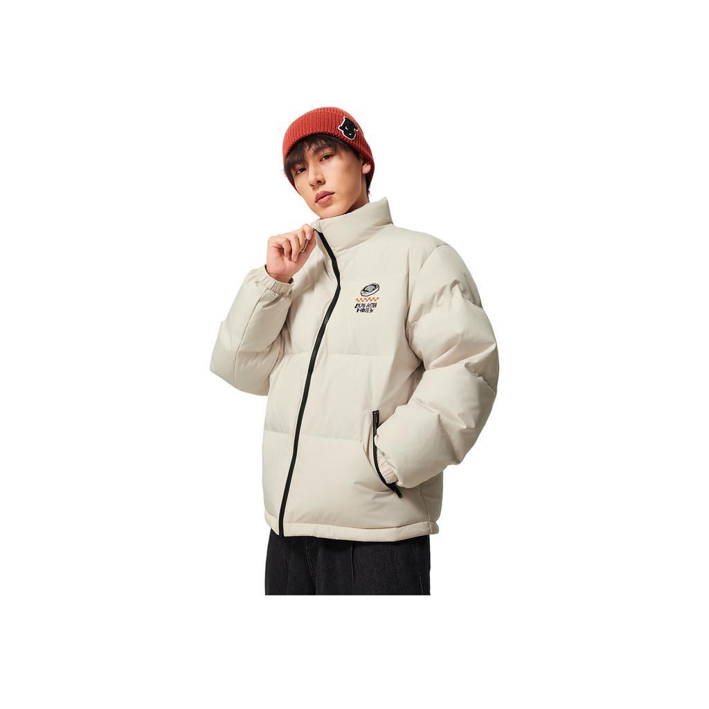 Li Ning Badfive Windproof Water-Resistant Warm Loose Fit Stand Collar Embroidered Down Jacket Men Outerwear AYMV129-1