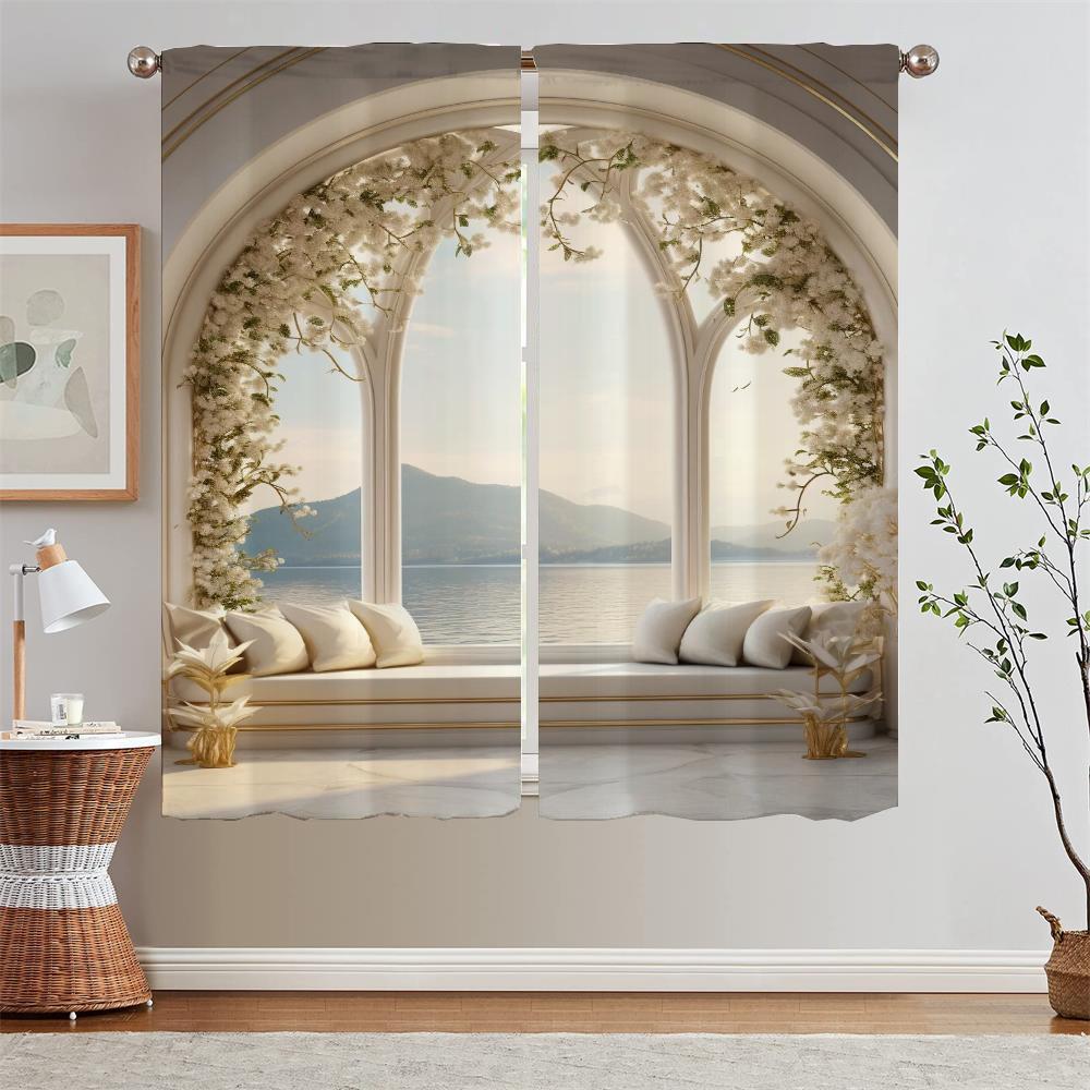 

Европейская арка с видом на море, подхваты для кухонных штор, элегантные шторы для комнаты, комплект из 2 шт., тюль для гостиной, декоративные жалюзи W50xH70cmx2pcs-CL