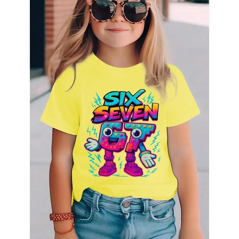 Digital Cartoon 67 Print Summer Childrens ShortSleeved Shirt Comfortable TShirt Girls Fashion Top